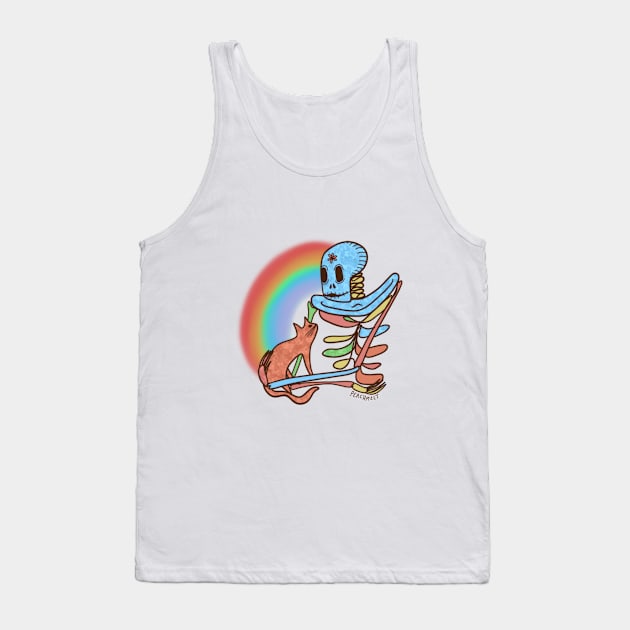 Rainbow Skeleton and Cat Friend Tank Top by Peach Melt